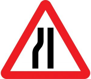 Road Narrows Left Road Sign - 750mm Triangular Metal Sign