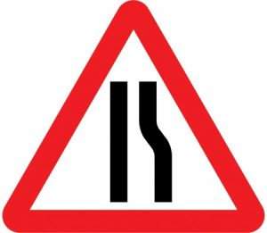 Road Narrows Right Road Sign - 750mm Triangular Metal Sign
