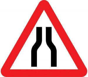 Road Narrows Both Symbol Road Sign - 750mm Triangular Metal Sign