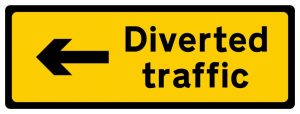 Diverted Traffic Left Road Sign - 1050x450mm Metal Sign